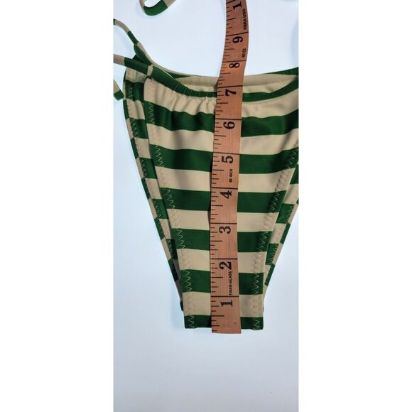 SAME LOS ANGELES Set 2pc Bikiny Swim Top Small Bottom High Weist Stripeed Green - Picture 4 of 10